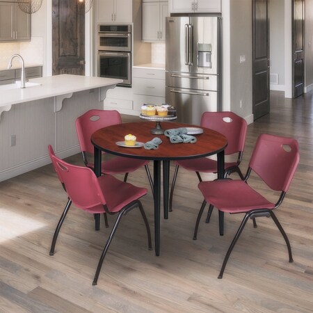 Regency Kahlo Round Table & Chair Sets, 42 W, 42 L, 29 H, Wood, Metal, Plastic Top, Cherry TPL42RNDCHBK47BY